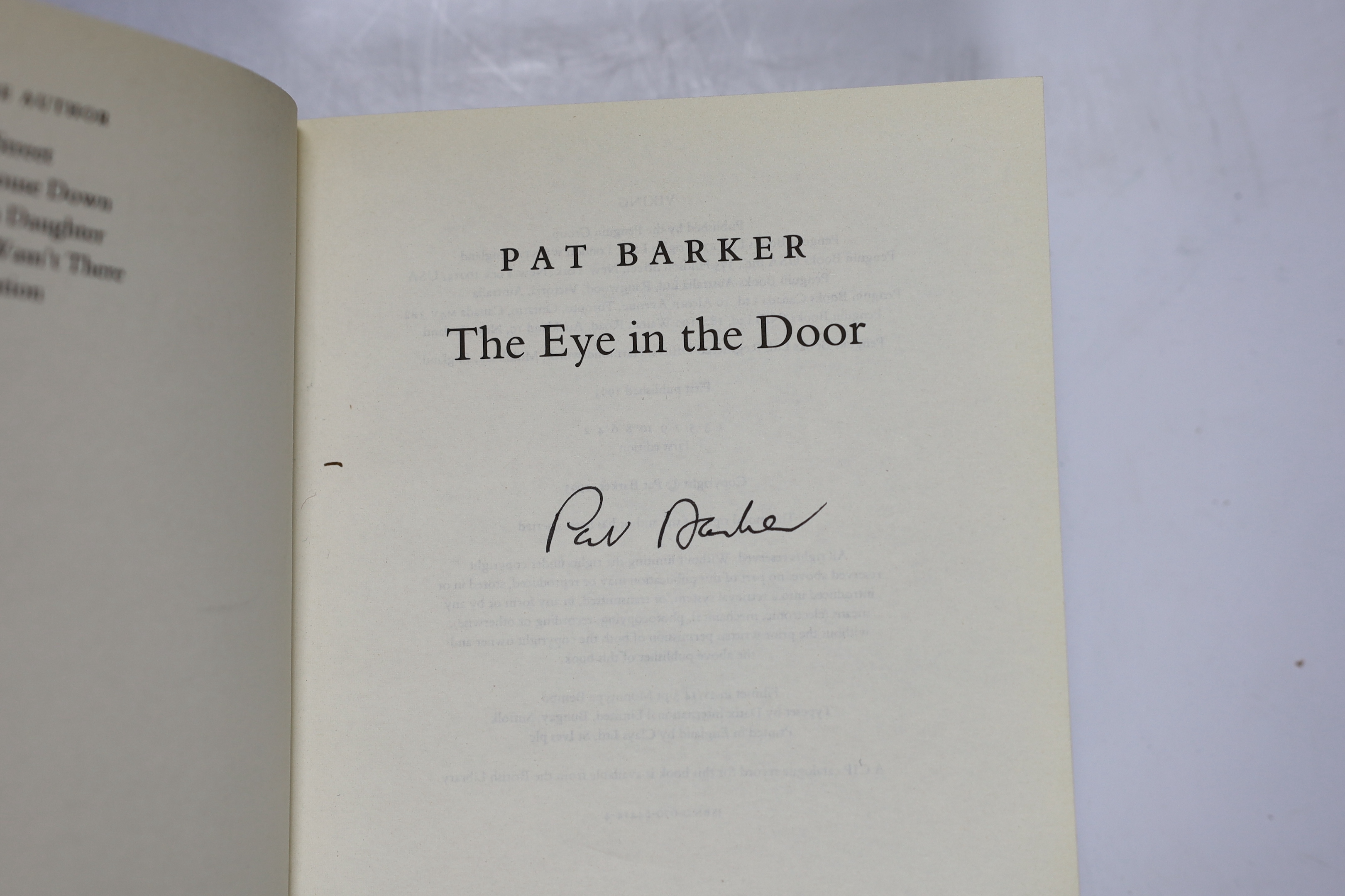 Barker, Pat - The Regeneration Trilogy, all 1st editions, all signed on titles, all with publisher’s d/j’s - Regeneration, 1991; The Eye in the Door, 1993 and The Ghost Road, [winner of the Booker Prize] 1995. A fine set